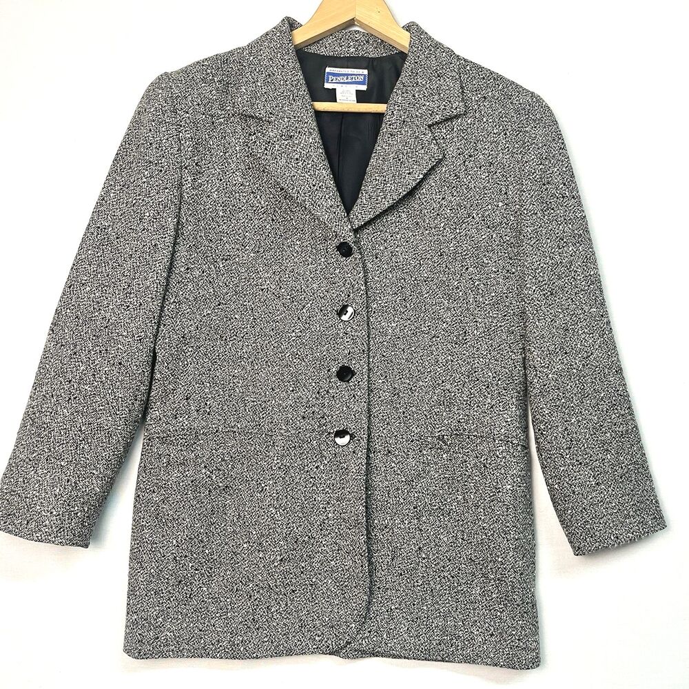 VTG Pendleton Classic Womans Size 8 Gray Black Tweed Wool‎ Blazer Jacket